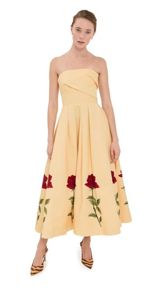 Leo Lin Lynn Embellished Rose Bustier Midi Dress Butter 14