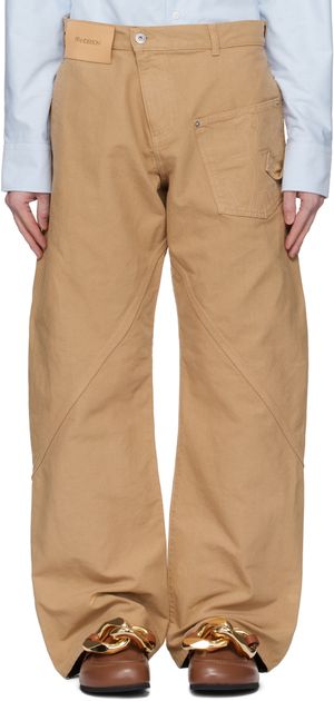 JW Anderson Pantalon de travail brun à assemblage torsadé