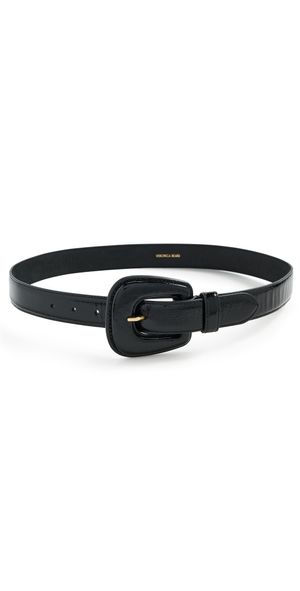 Veronica Beard Crinkle Leather Elsy Belt Black M
