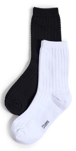Stems 2 Pack Waffle Knit Socks Black/Ivory One Size