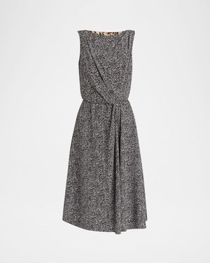 Draped Chevron Crepe Midi Dress