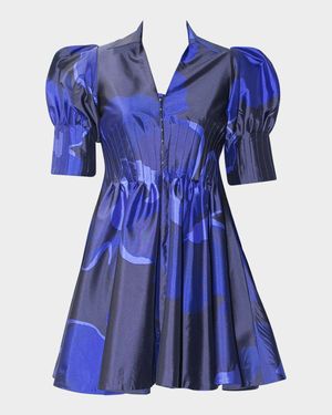 Realm Pleated Puff-Sleeve Mini Dress