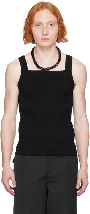 Dries Van Noten Black Square Neck Tank Top