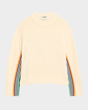 Striped-Side Boucle Knit Crewneck Sweater