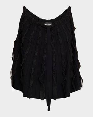 Ribbed Ruffle-Trim Halter Tank
