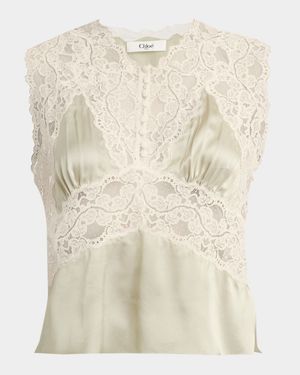 Lace Silk Sleeveless Top