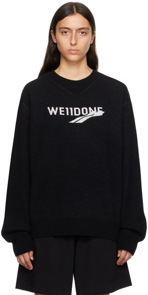 We11done Pull noir à logo en tricot jacquard