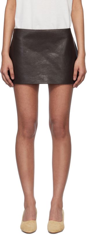KHAITE Brown Jett Leather Miniskirt