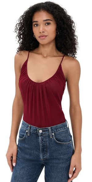 L'AGENCE Gelina Ruched Thong Bodysuit Black Cherry M