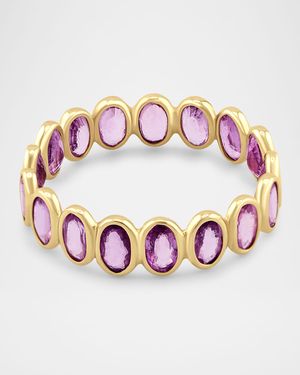 14K Yellow Gold Pink Sapphire Bezel Ring, Size 7
