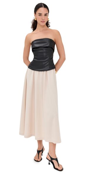 En Saison Essence Mixed Media Midi Dress Black Ivory M