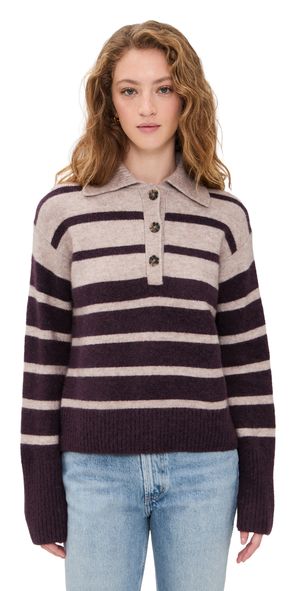 Madewell CloudSoft Polo Sweater Black Iris Stripe L