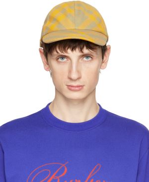Burberry Casquette jaune et gris à carreaux