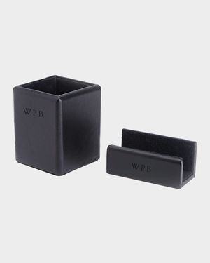 Monogrammed Leather Executive Desk Accessory Set