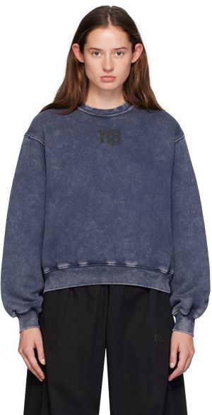 alexanderwang.t Pull molletonné bleu marine à logo en relief