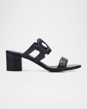 55mm Leather Link Block-Heel Sandals
