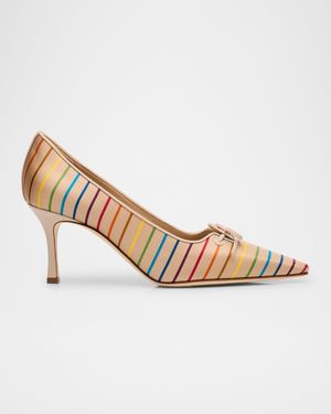 Zaman Stripe Silk and Leather Pumps