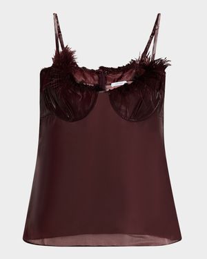 Feather-Trim Bustier Sheer Cami
