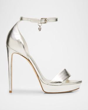 130mm Metallic Leather Platform Sandals