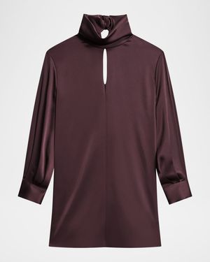 Long-Sleeve Tie-Back Satin Dress