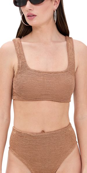 Hunza G Xandra Bikini Top Metallic Cocoa One Size