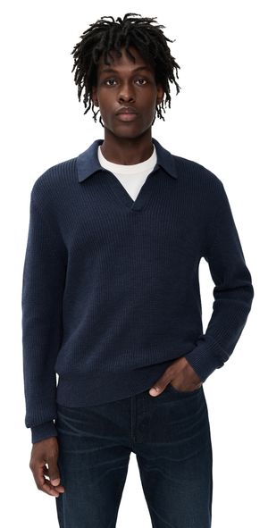 Madewell Shaker-Stitch Sweater Polo Cool Navy M