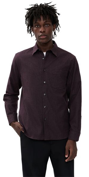Theory Weekend Shirt in Woods Check Deep Eggplant Multi XL