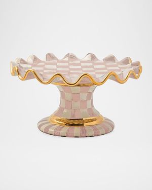 Rosy Check Ceramic Fluted Cake Stand