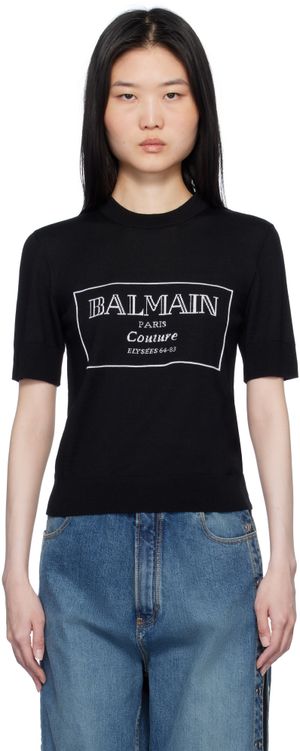 Balmain Black 'Balmain Couture' Two-Tone Knit T-shirt