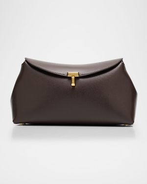 T Lock Flap Leather Clutch Bag
