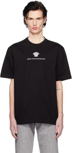 Versace T-shirt noir à logo Medusa brodé