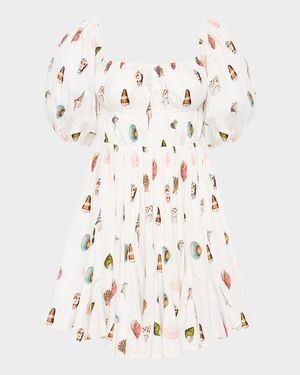 Flora Seashell-Print Cotton Mini Dress