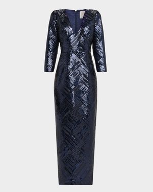 Jenna Plunging Sequin Column Gown