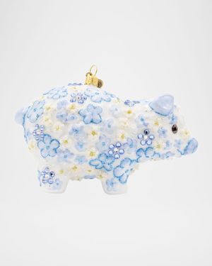 Blue Floral Piggy Christmas Ornament