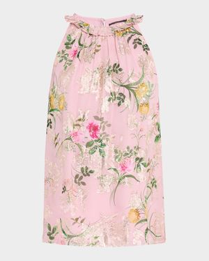 Charles Floral-Print Fil Coupe Halter Blouse