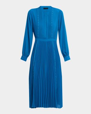 The Alania Pleated Bead-Embellished Midi Dress