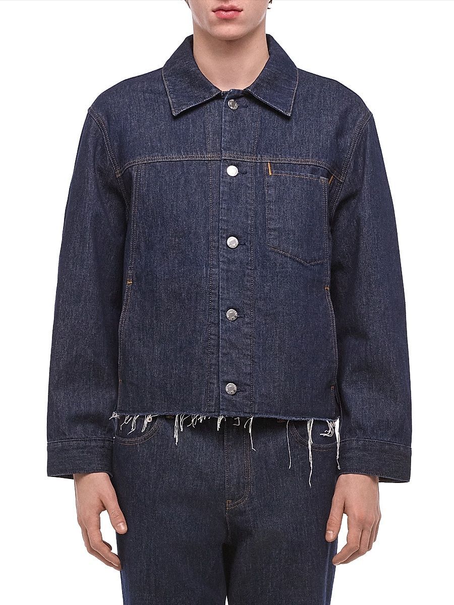 Men's Brooklyn Cotton Crop Trucker Jacket - Rinsed Indigo - Size XL