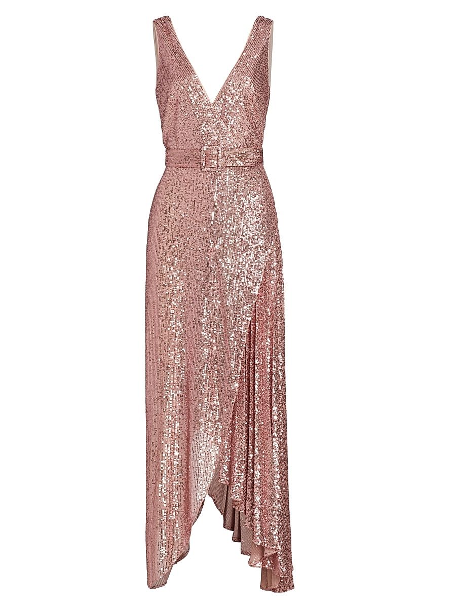 Women's Belted Sequined Midi-Dress - Blush - Size 16