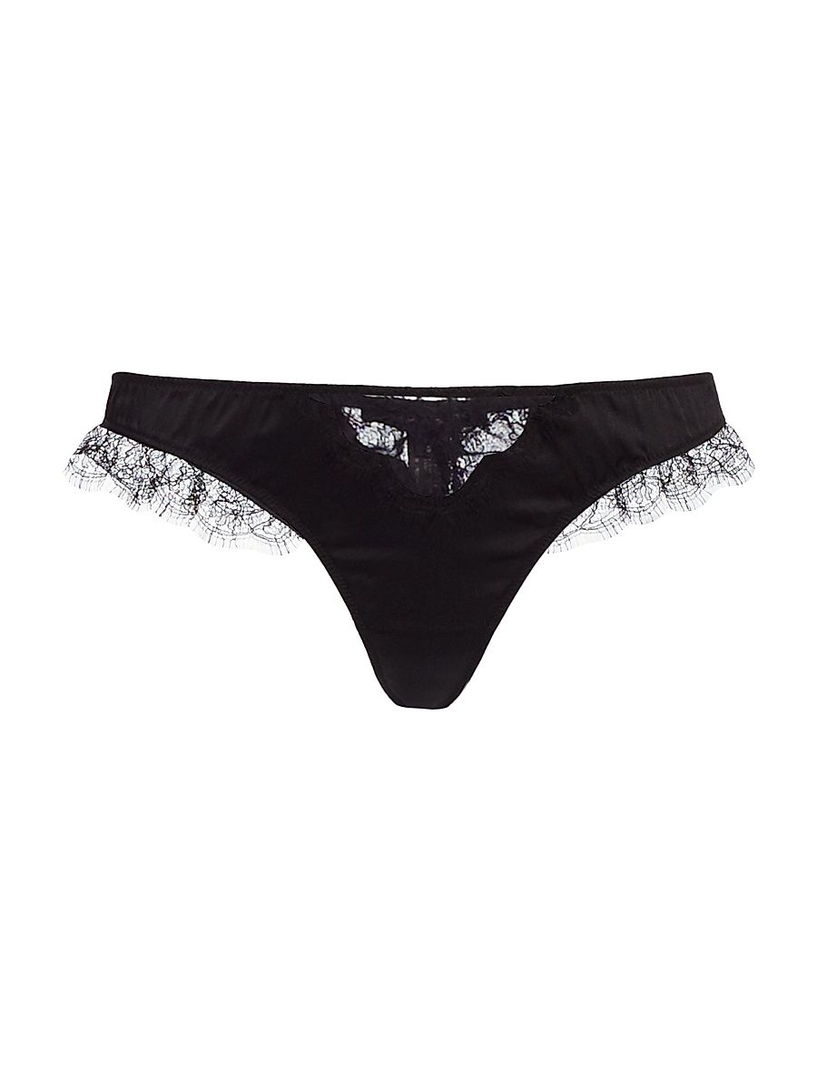 Women's Lace Inset Thong - Black - Size Large