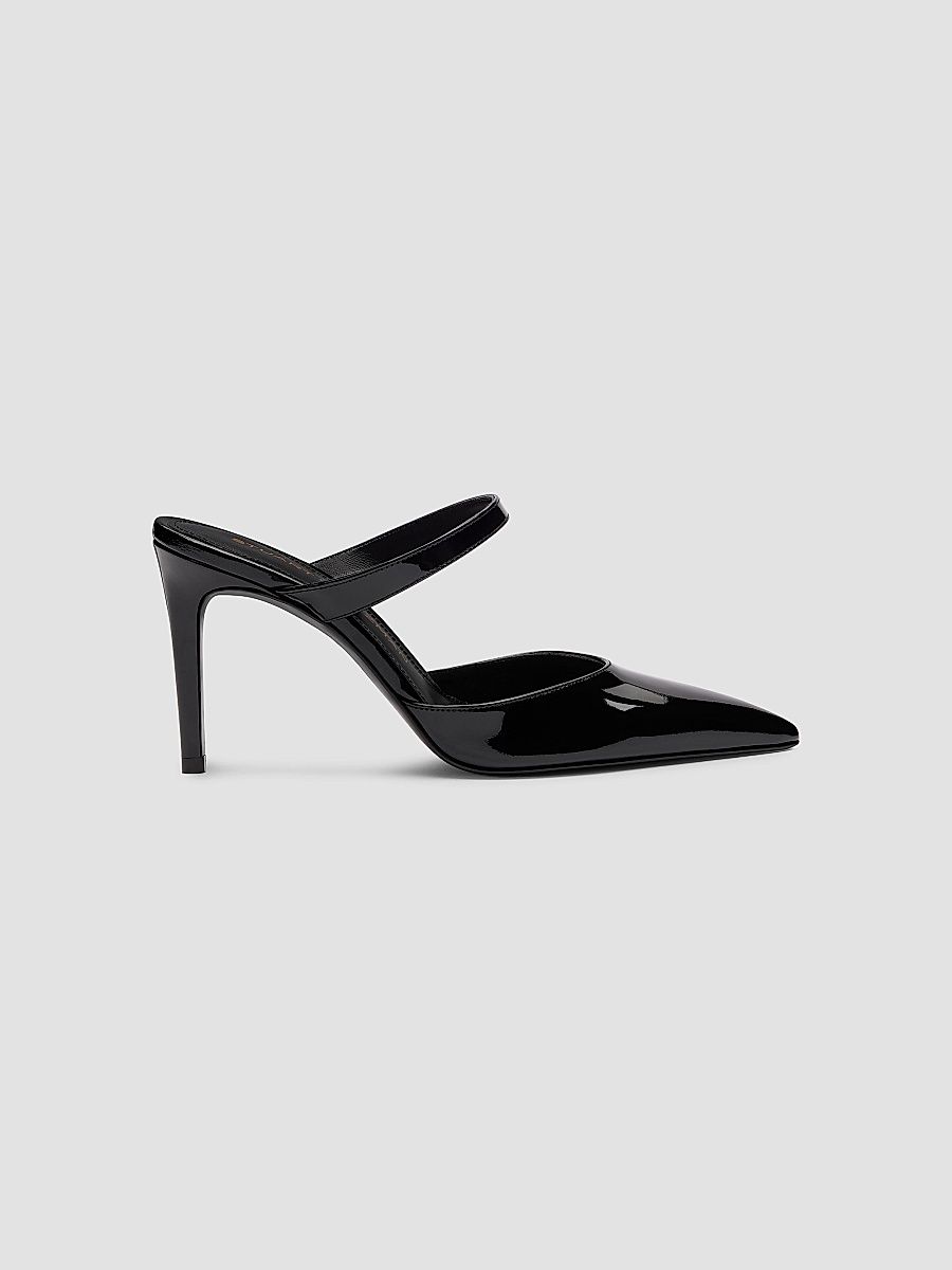 Stuart Weitzman Women's Stuart Power 85MM Patent Leather Stiletto Mules - Black - Size 9.5