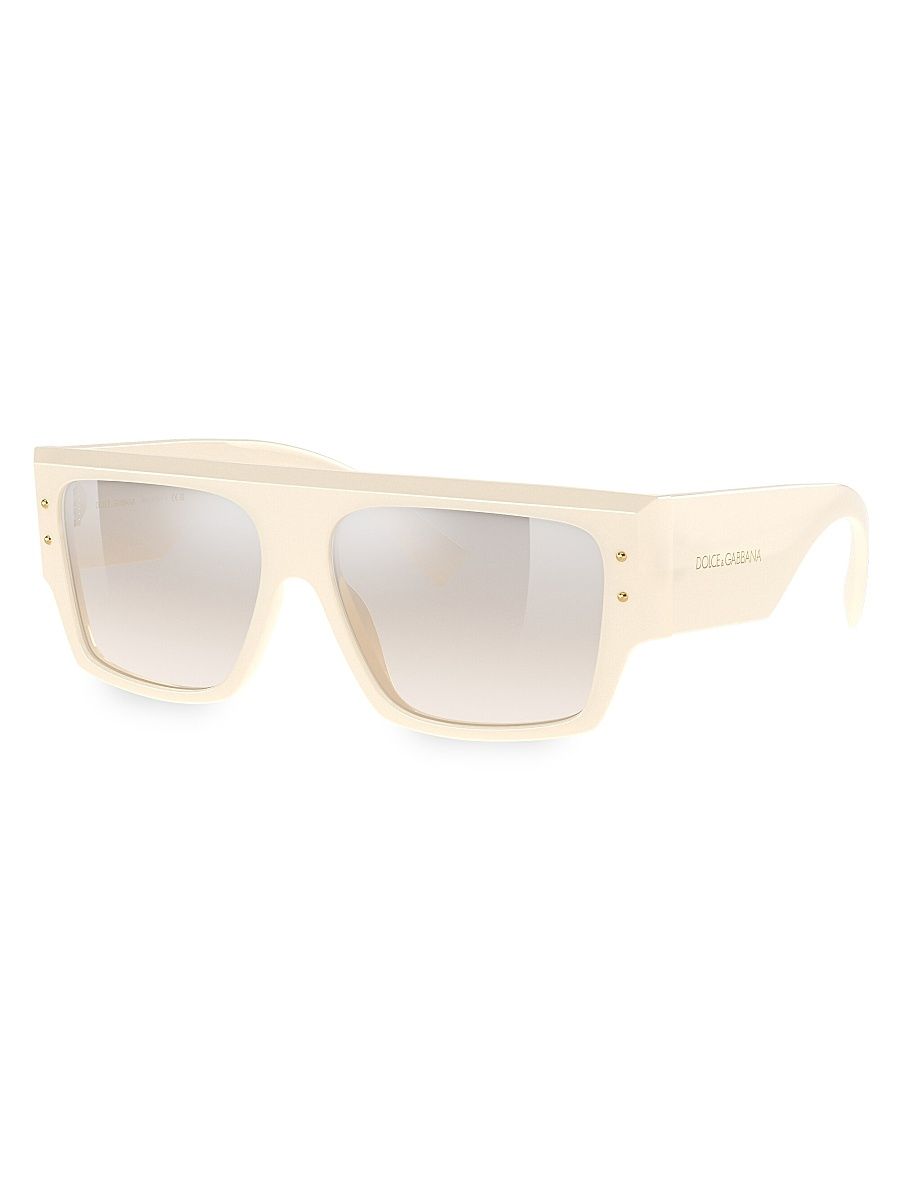 Men's 56MM Square Sunglasses - Ivory Yellow Mirror