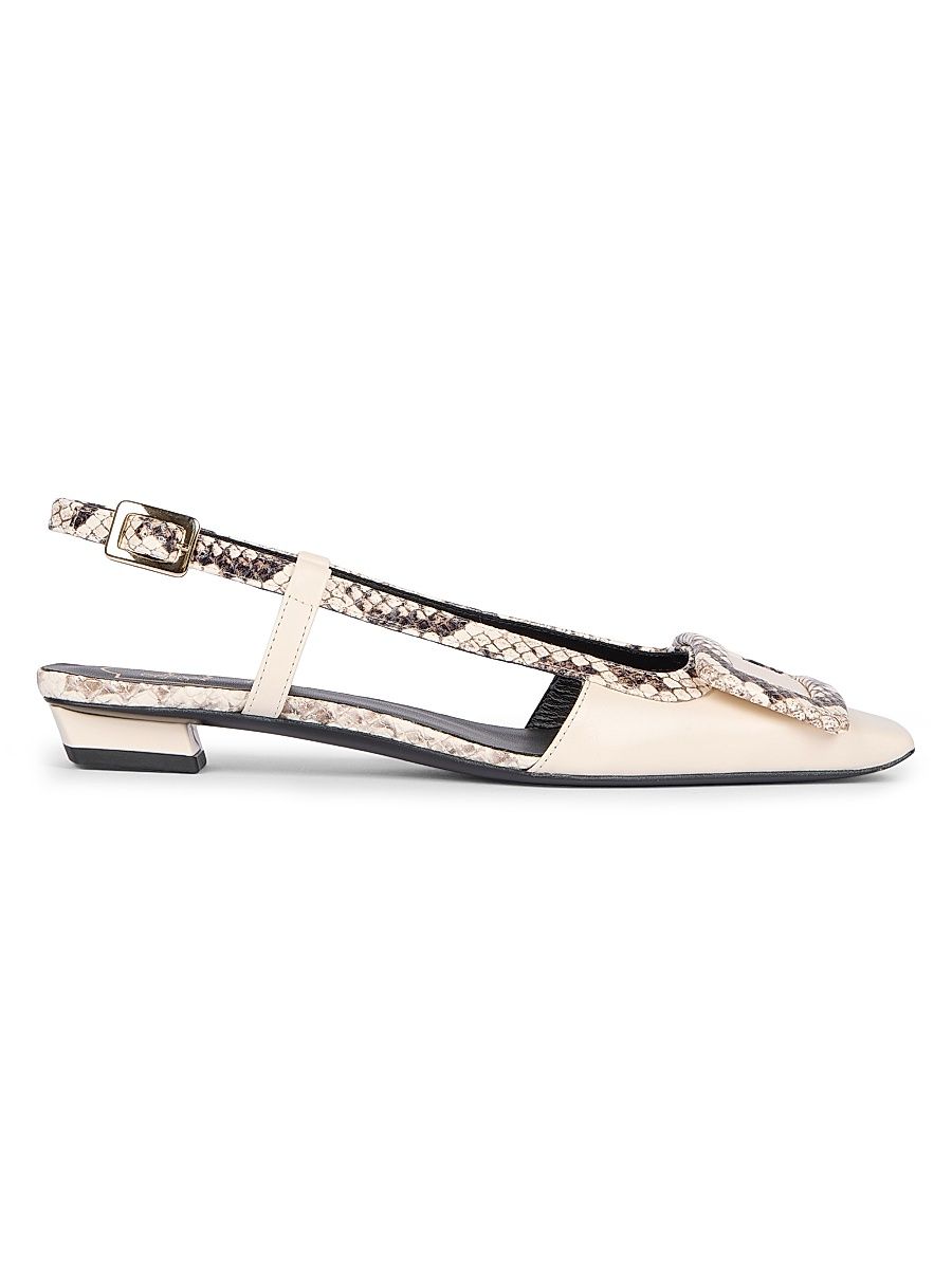 Women's Snakeskin-Embossed Trim Leather Slingback Pumps - Cire - Size 12