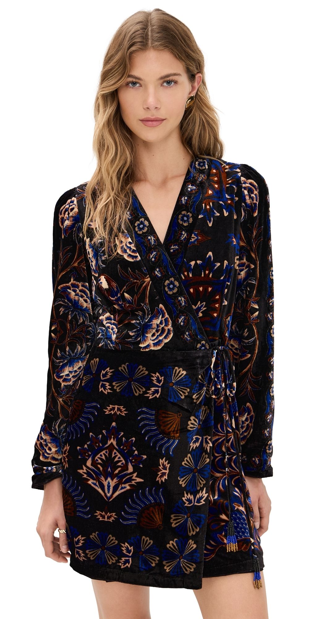 FARM Rio Arabesque Mix Scarves Black Wrap Mini Dress ARABESQUE MIX SCARVES BLACK S