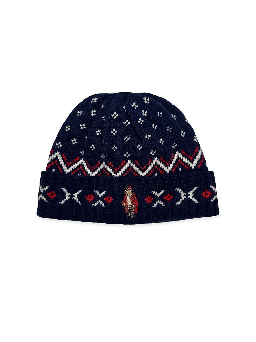 Men's Holiday Bear Wool Beanie - Navy Multi