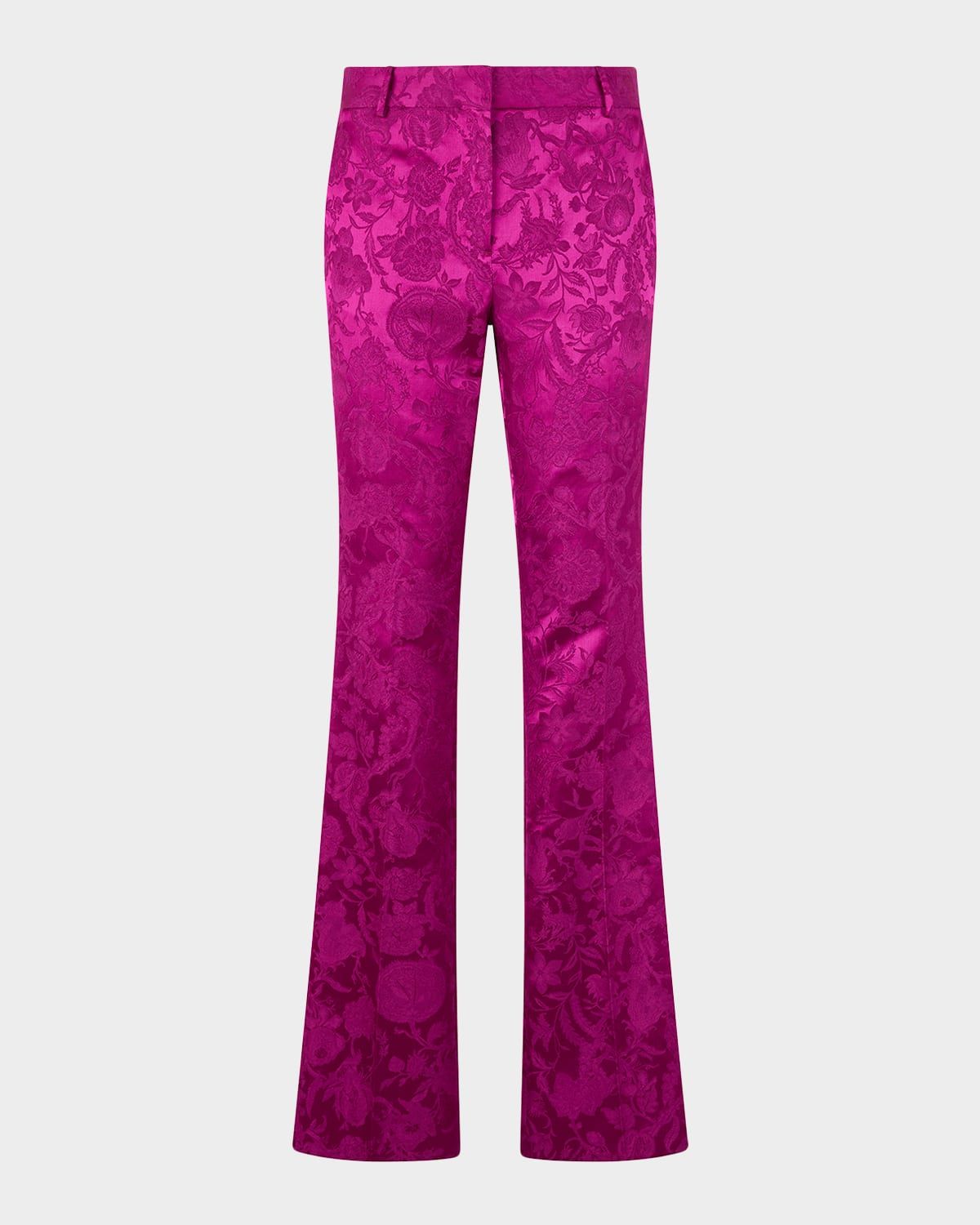 Florentine Floral Satin Jacquard Bootcut-Leg Pants