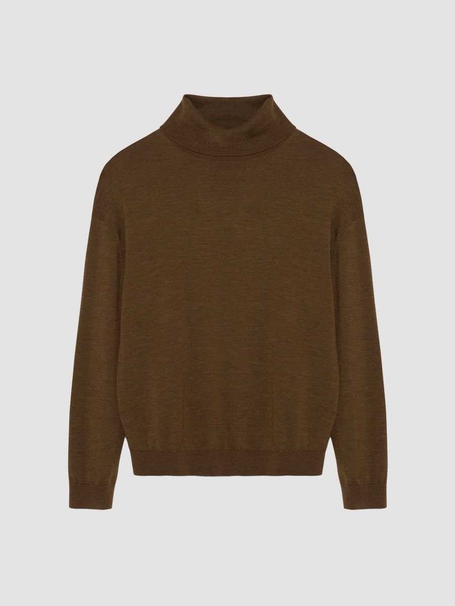 SIMKHAI Women's Aaliyah Superfine-Wool Turtleneck Sweater - Otter - Size Medium