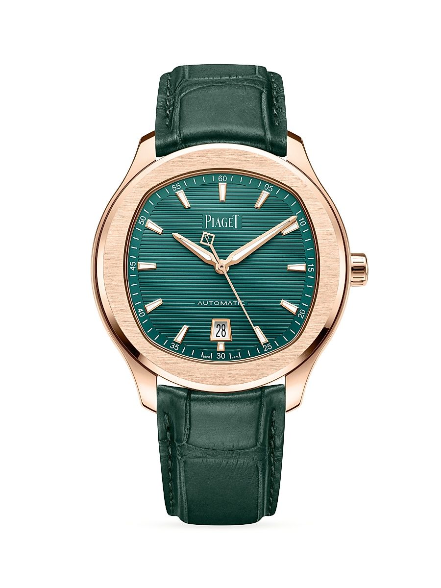 Women's Piaget Polo 18K Rose Gold & Alligator Leather Date Watch - Green