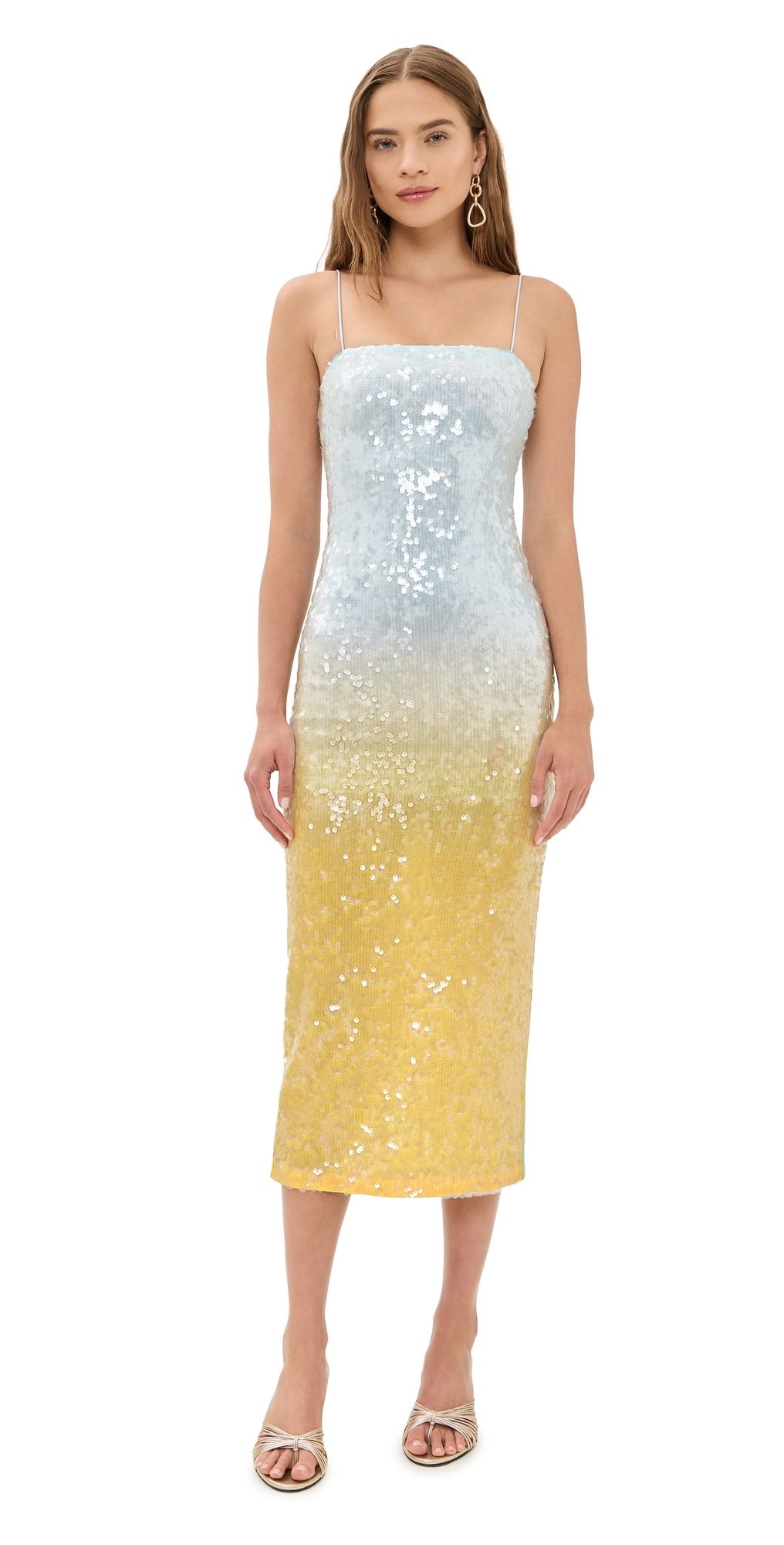 ALICE + OLIVIA Delora Sequin Strapless Midi Dress Clear Skies 6