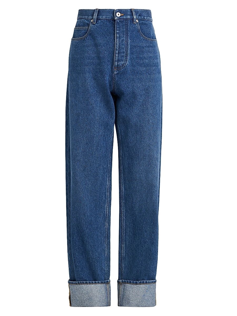 Men's Turned-Up Straight-Fit Jeans - Medium Blue - Size 38