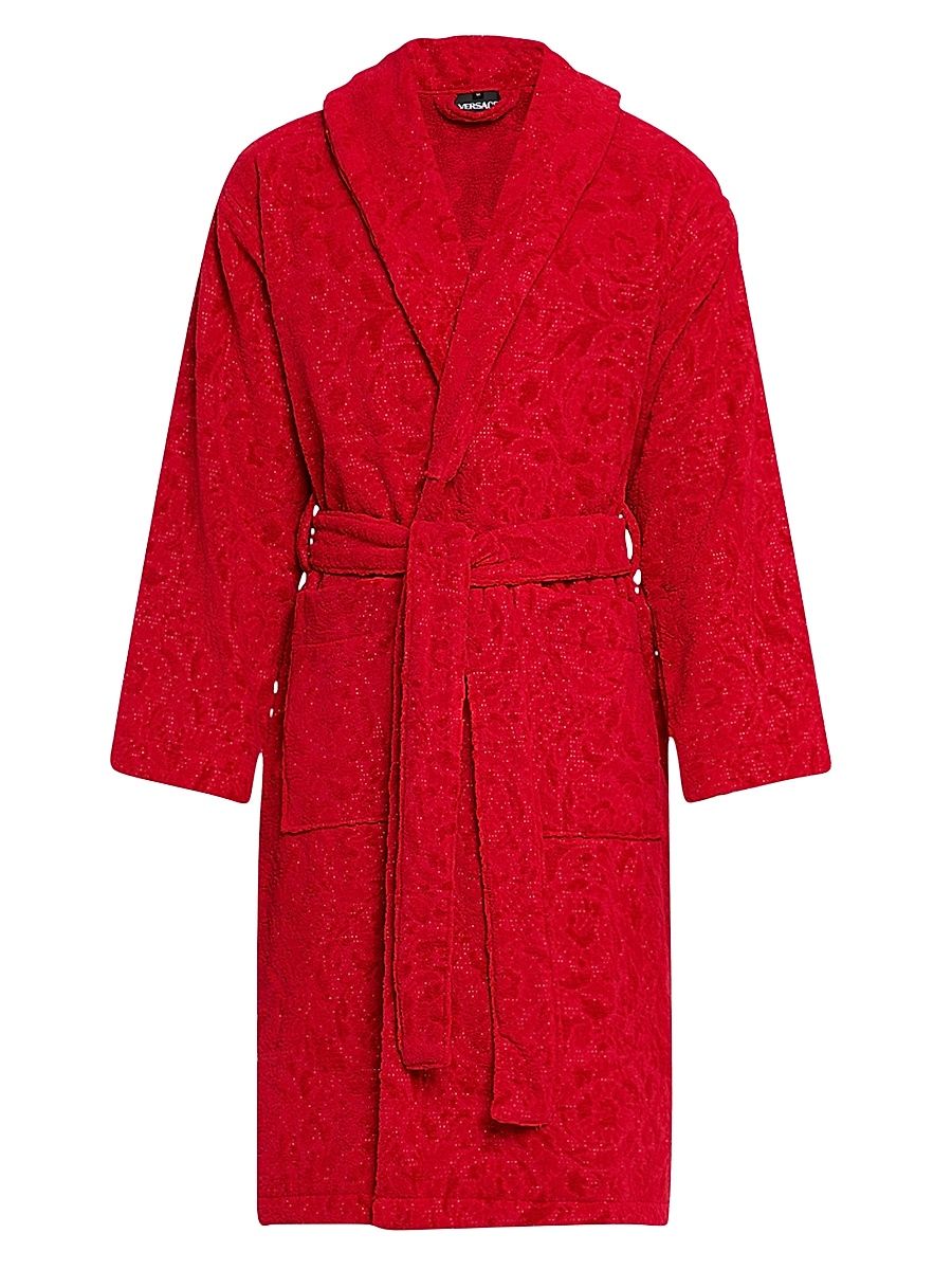 Men's Barocco Cotton Bathrobe - Red - Size XXL